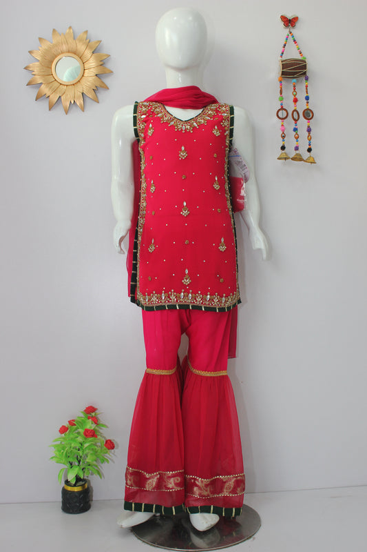 Handmade Embroidered 3 Piece Dress with 4 Borders