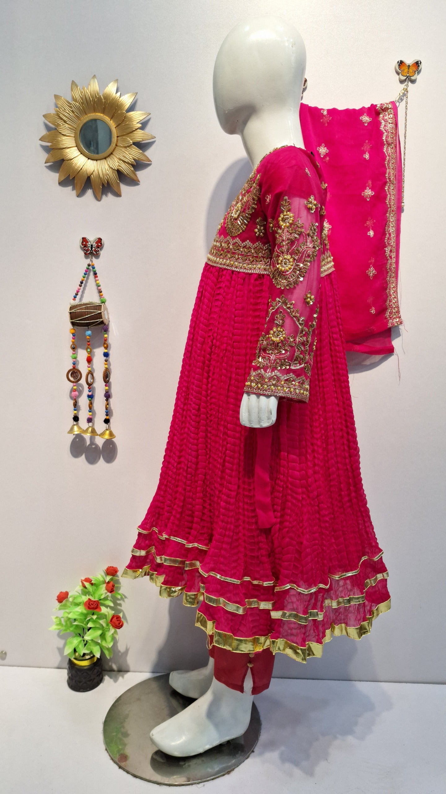 Crush Frock 3 Piece Dress with Silk Trouser & Chiffon Dupatta