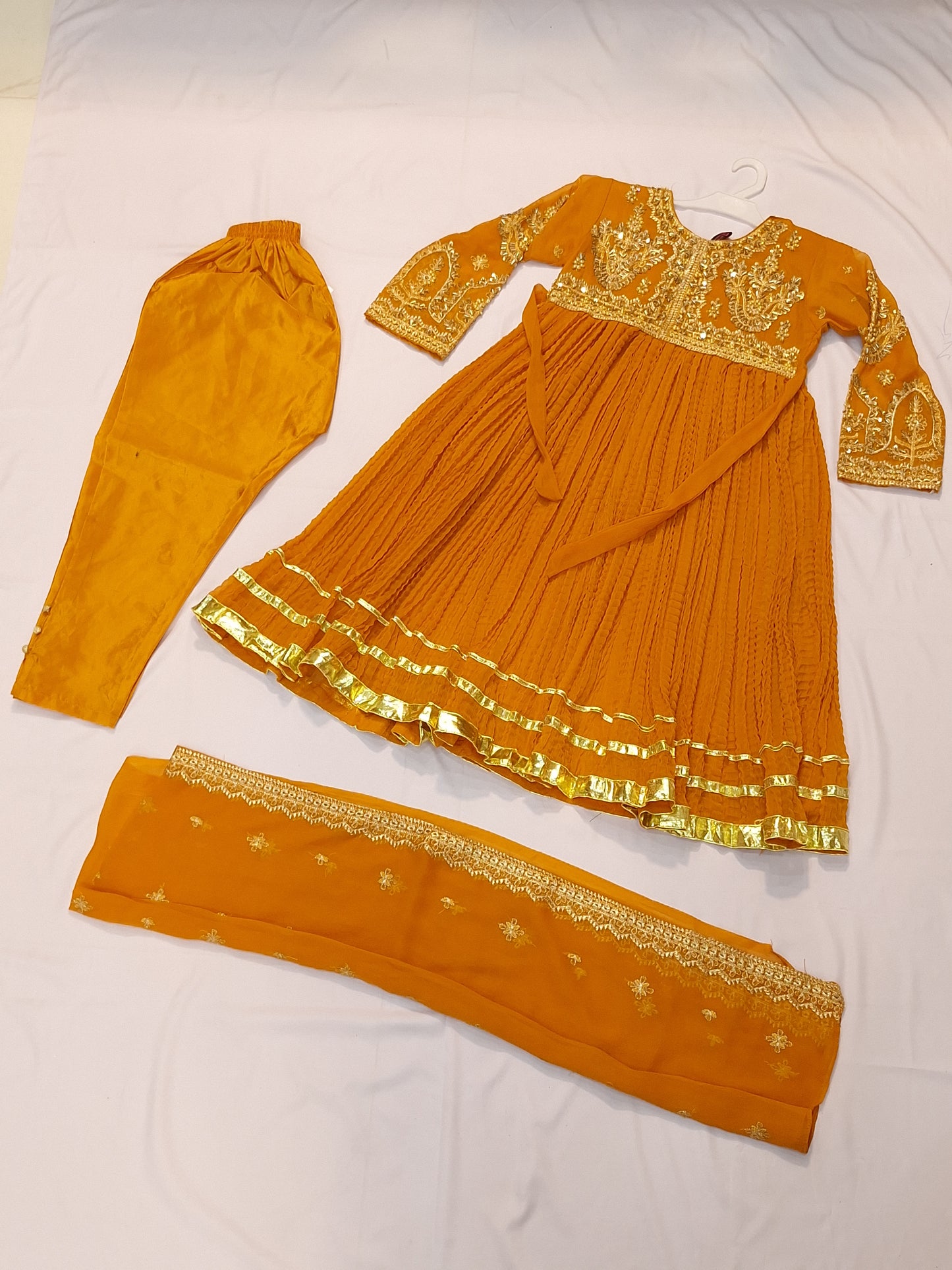Crush Frock 3 Piece Dress with Silk Trouser & Chiffon Dupatta