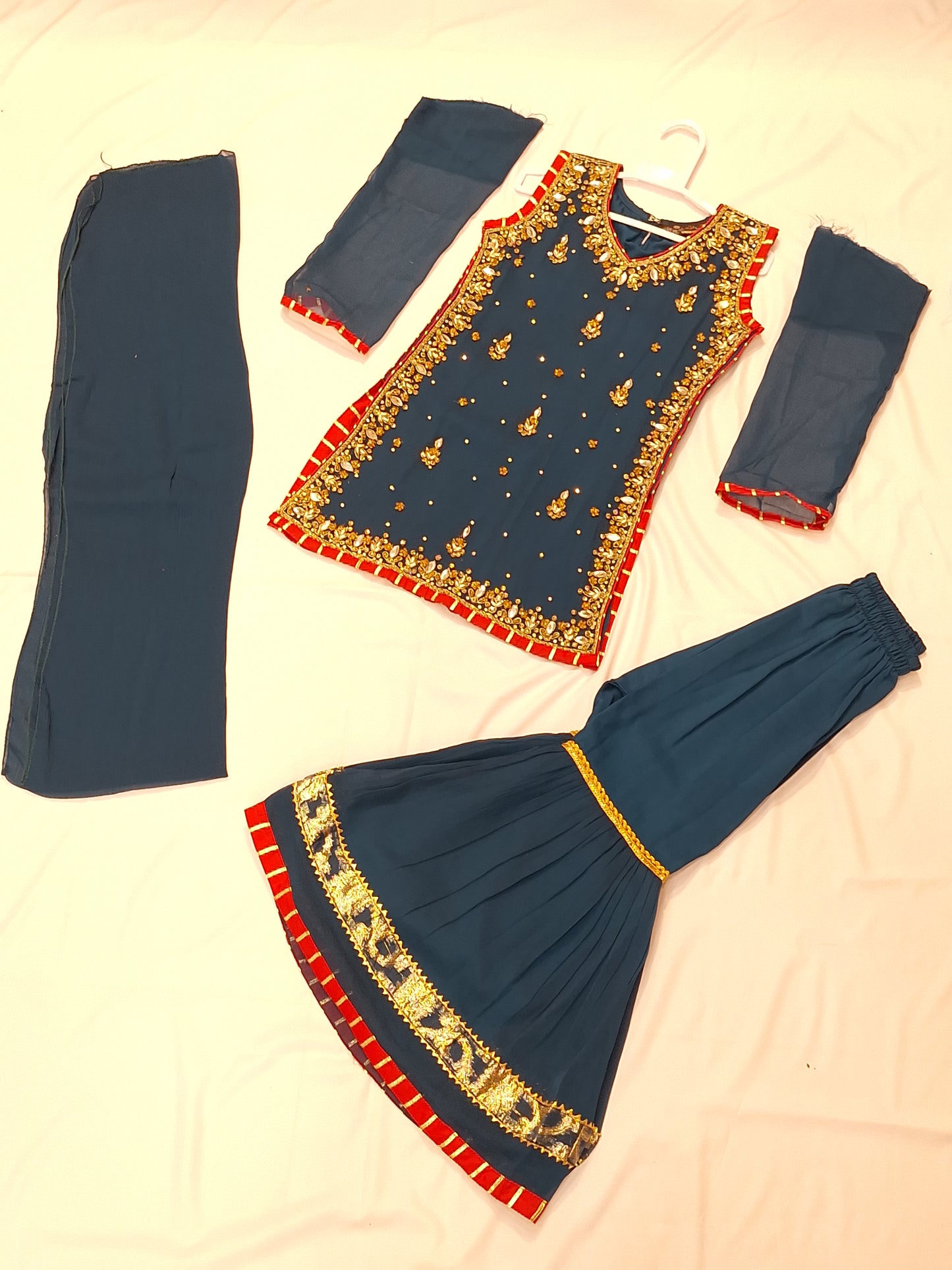 Handmade Embroidered 3 Piece Dress with 4 Borders