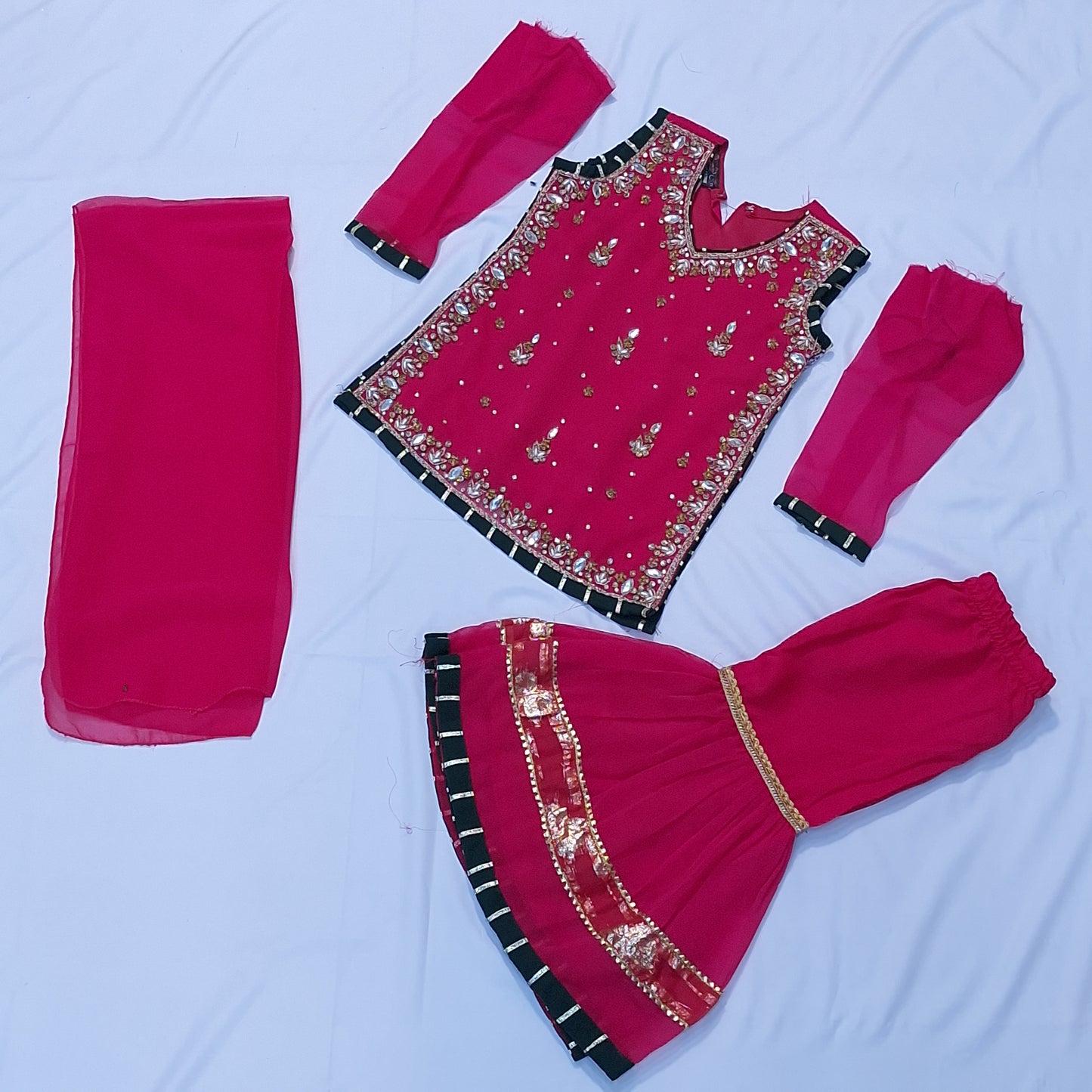 Handmade Embroidered 3 Piece Dress with 4 Borders