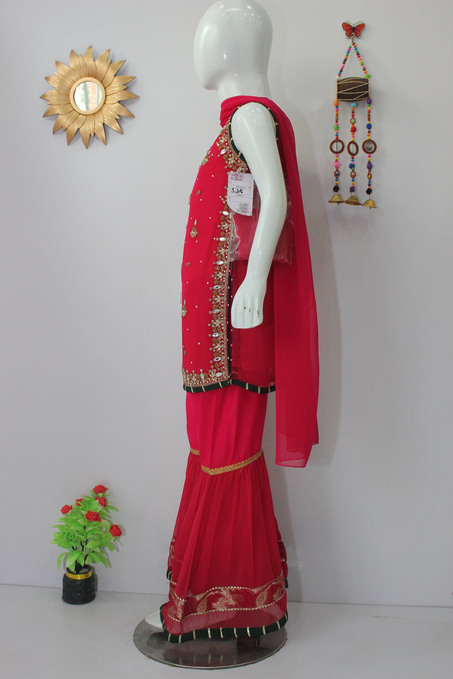 Handmade Embroidered 3 Piece Dress with 4 Borders