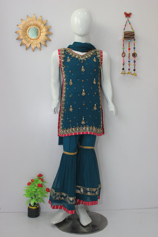 Handmade Embroidered 3 Piece Dress with 4 Borders