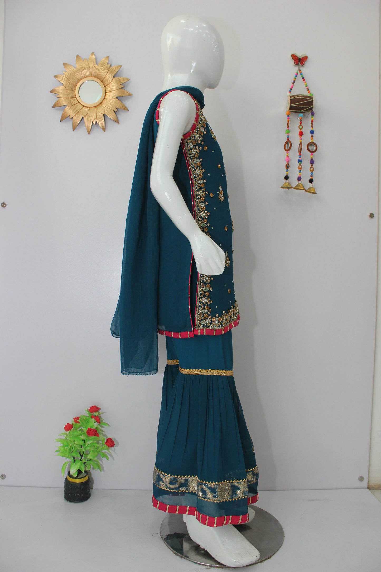 Handmade Embroidered 3 Piece Dress with 4 Borders