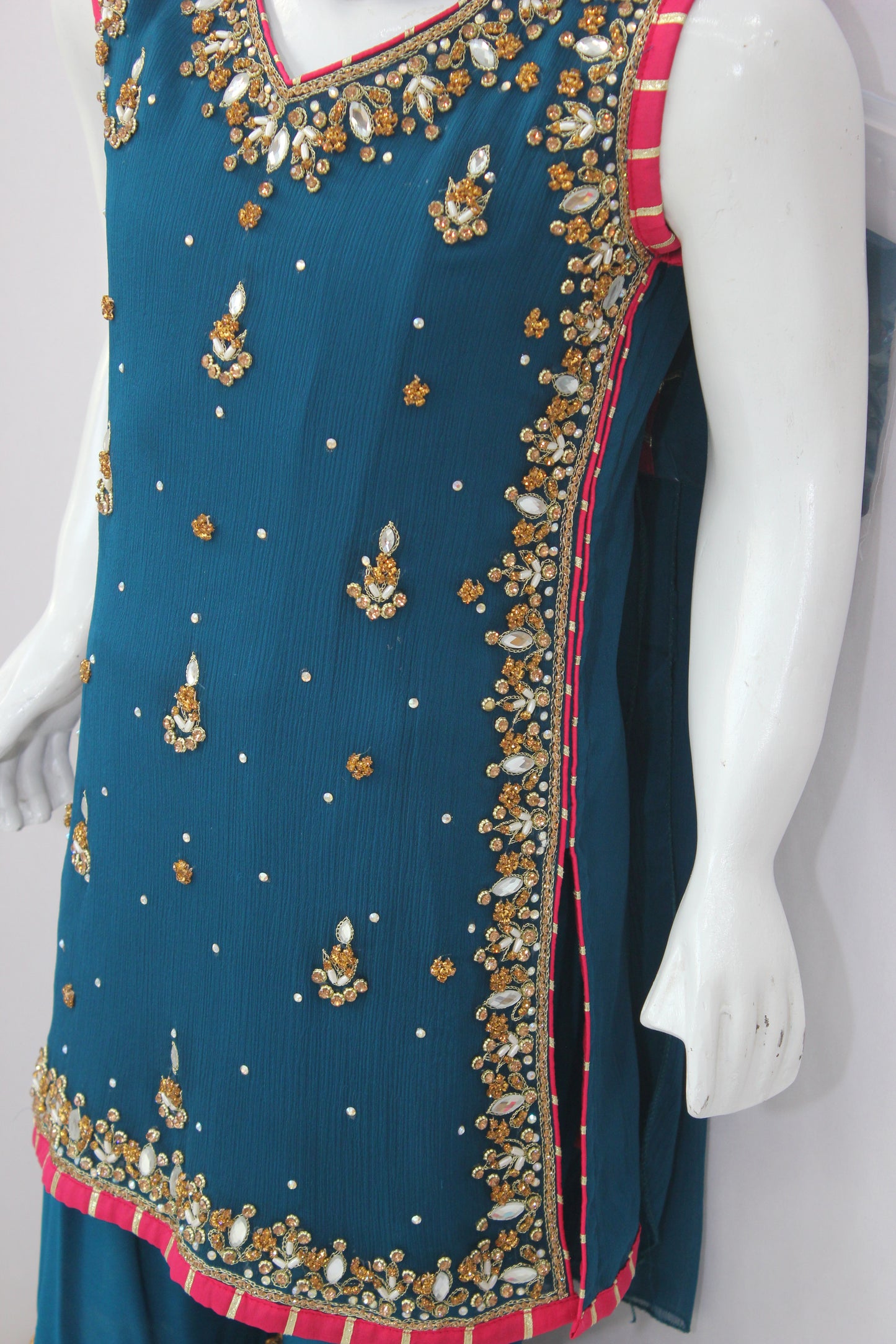 Handmade Embroidered 3 Piece Dress with 4 Borders