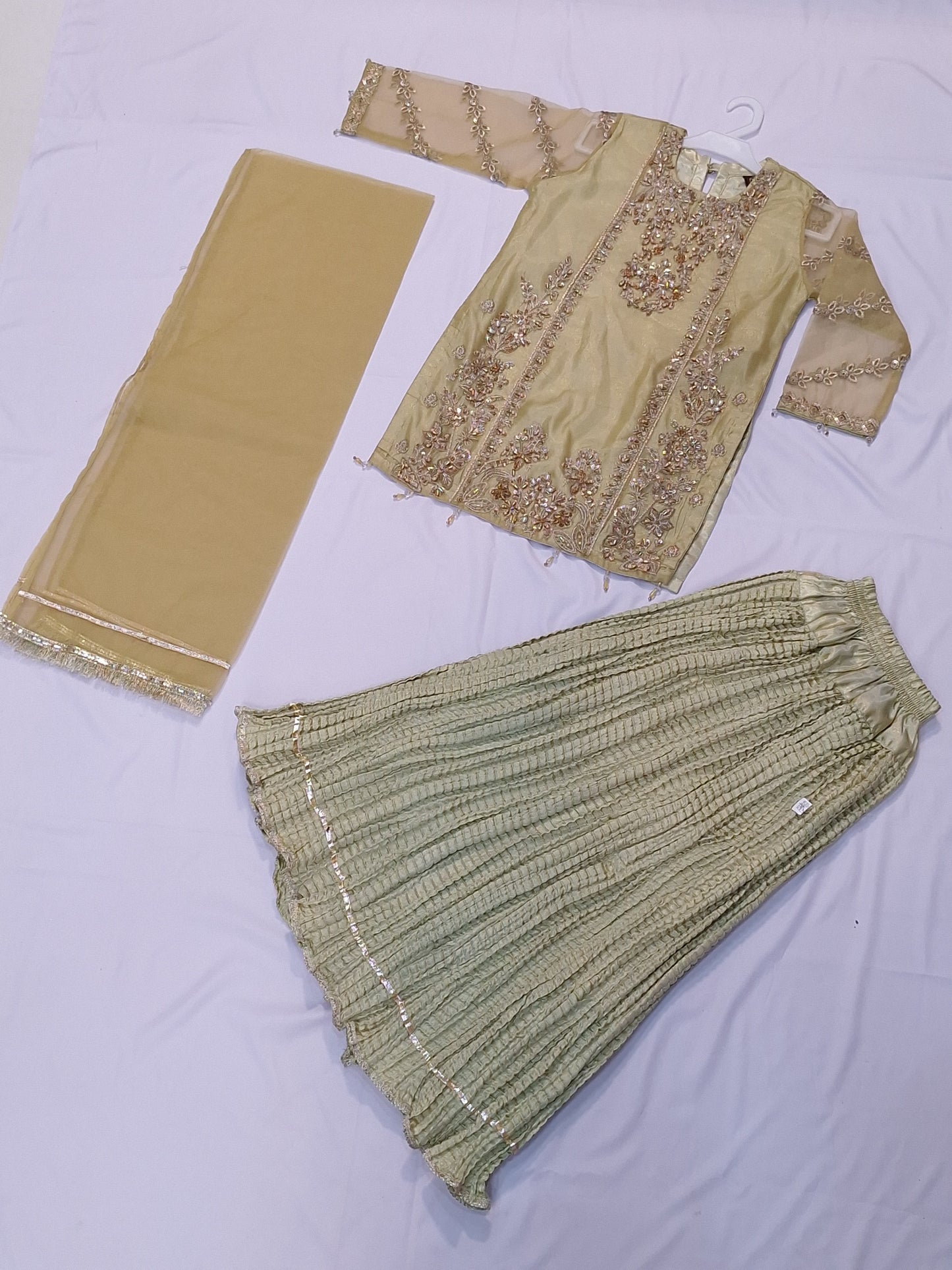 Crush Lehnga 3 Piece Dress with Organza Shirt & Dupatta