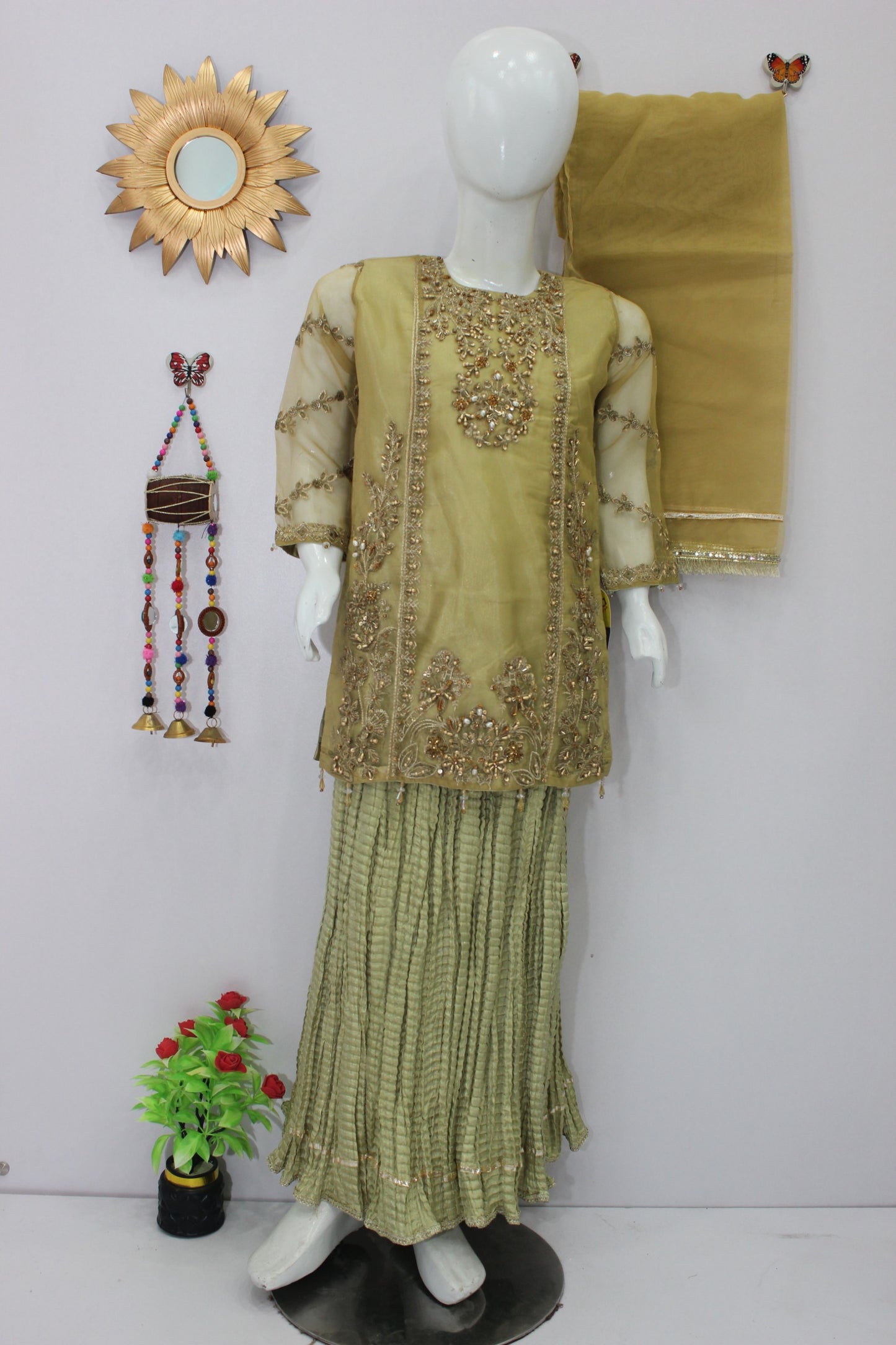 Crush Lehnga 3 Piece Dress with Organza Shirt & Dupatta