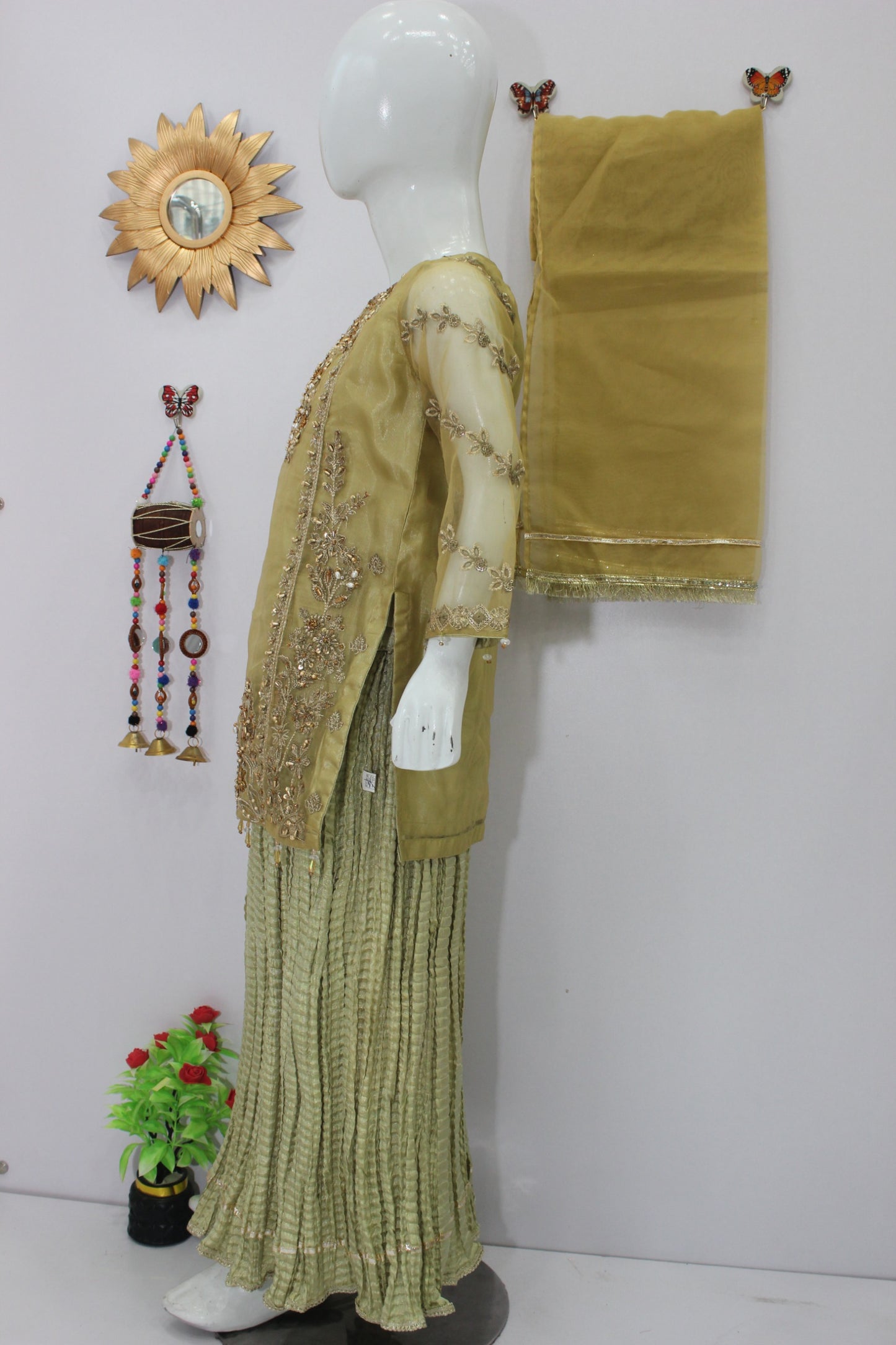 Crush Lehnga 3 Piece Dress with Organza Shirt & Dupatta