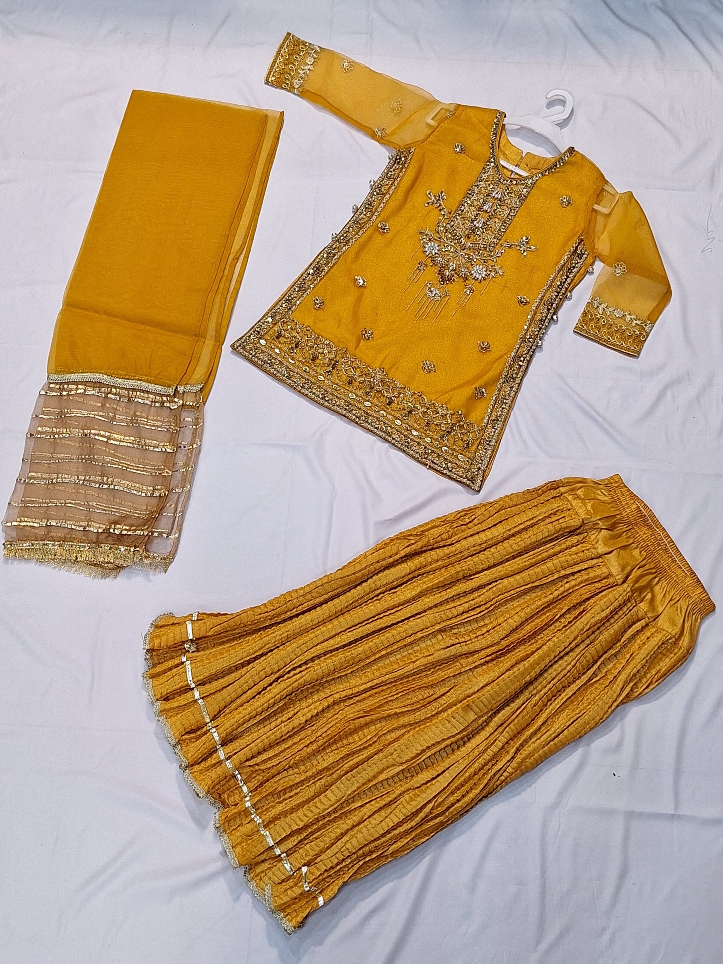Crush Lehnga 3 Piece Dress with Organza Shirt & Dupatta