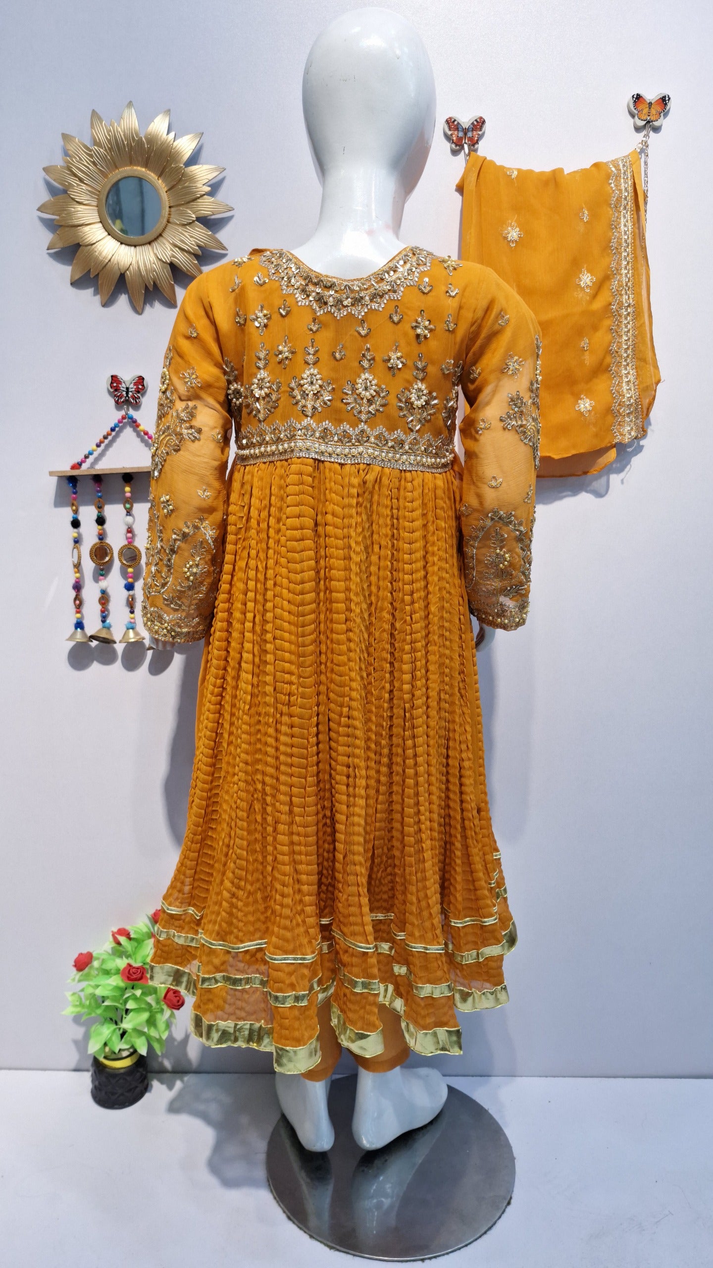 Crush Frock 3 Piece Dress with Silk Trouser & Chiffon Dupatta