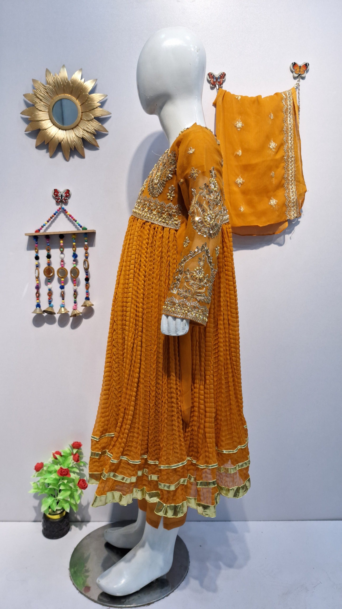 Crush Frock 3 Piece Dress with Silk Trouser & Chiffon Dupatta
