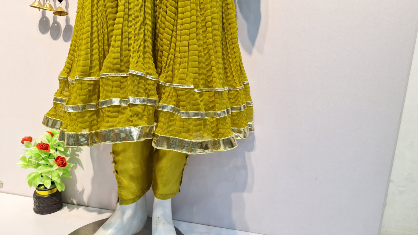 Crush Frock 3 Piece Dress with Silk Trouser & Chiffon Dupatta