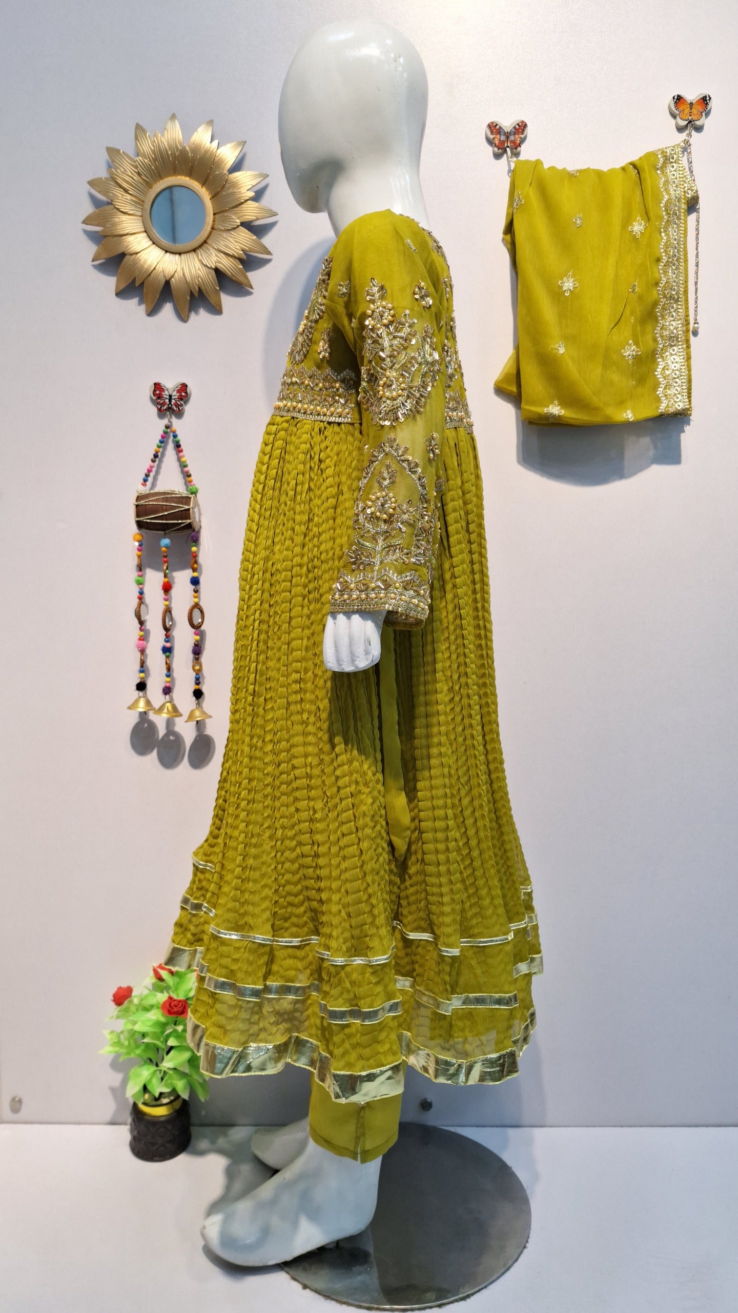 Crush Frock 3 Piece Dress with Silk Trouser & Chiffon Dupatta