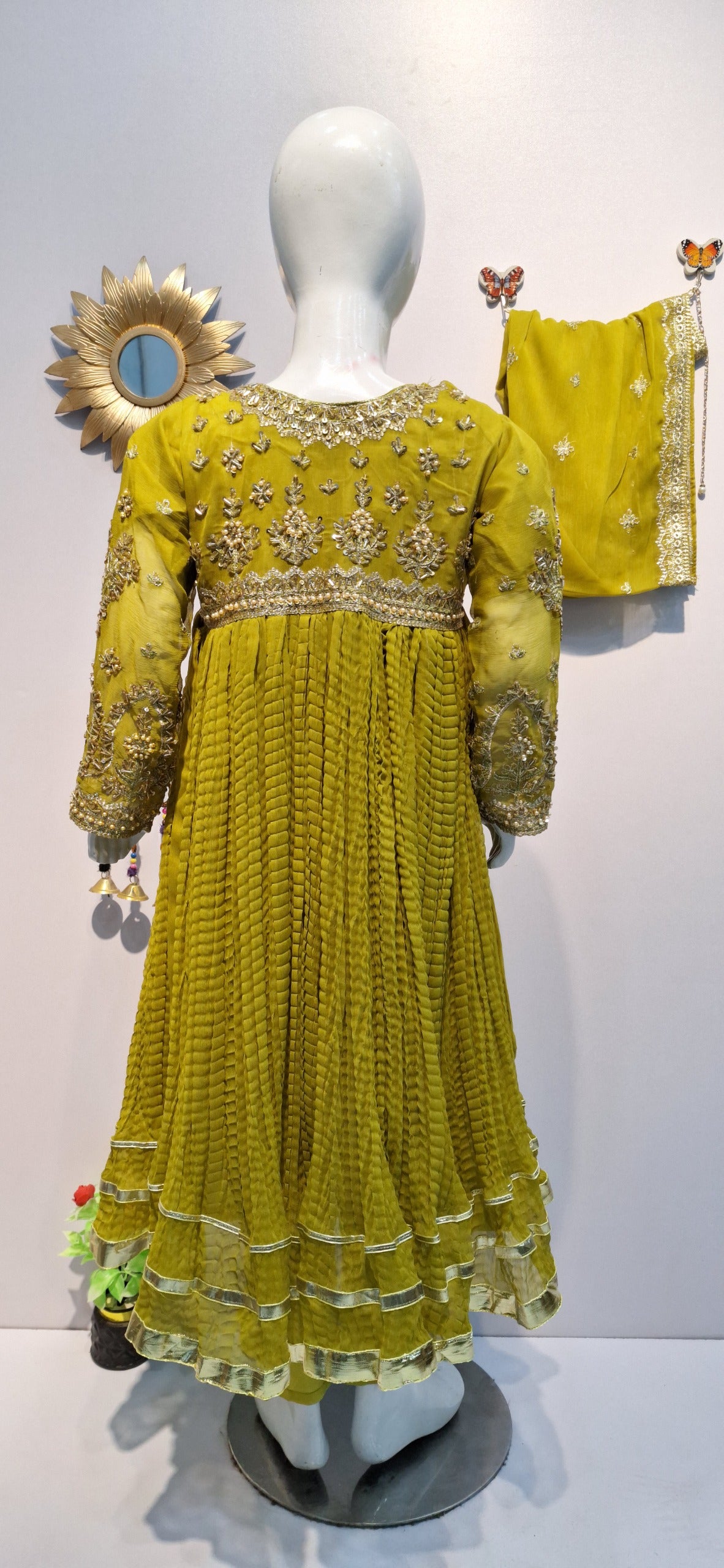 Crush Frock 3 Piece Dress with Silk Trouser & Chiffon Dupatta