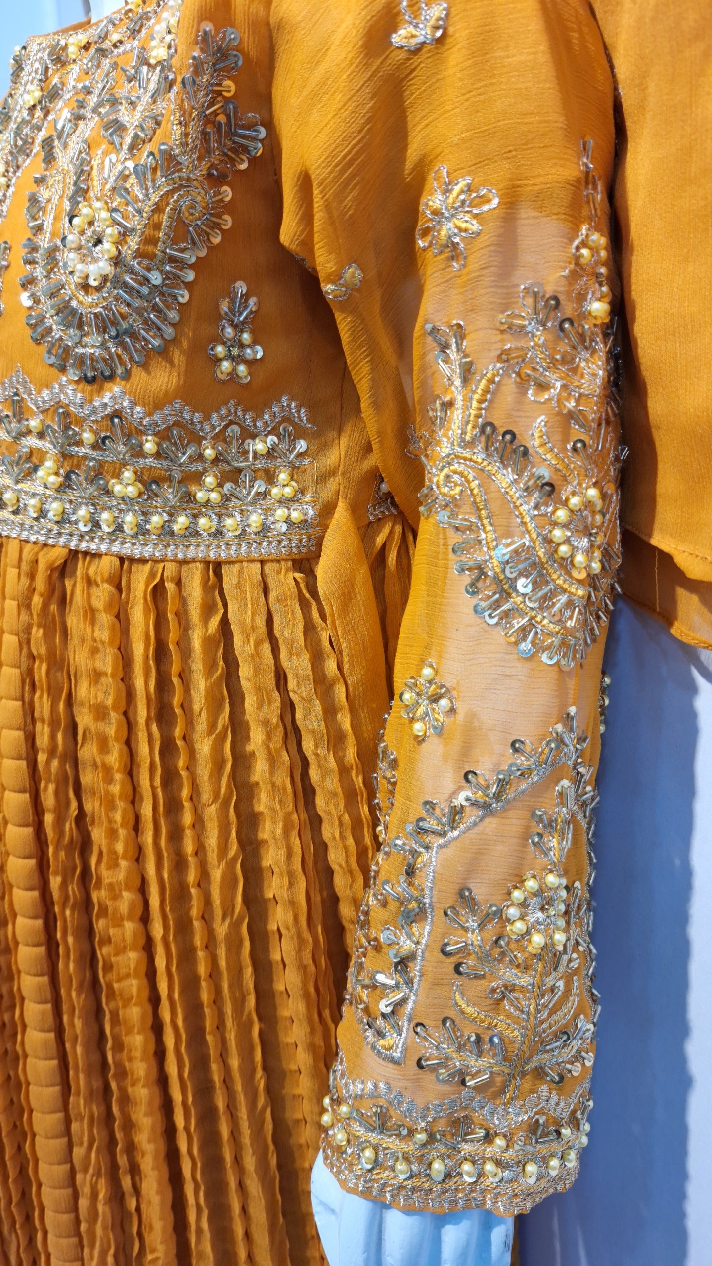 Crush Frock 3 Piece Dress with Silk Trouser & Chiffon Dupatta