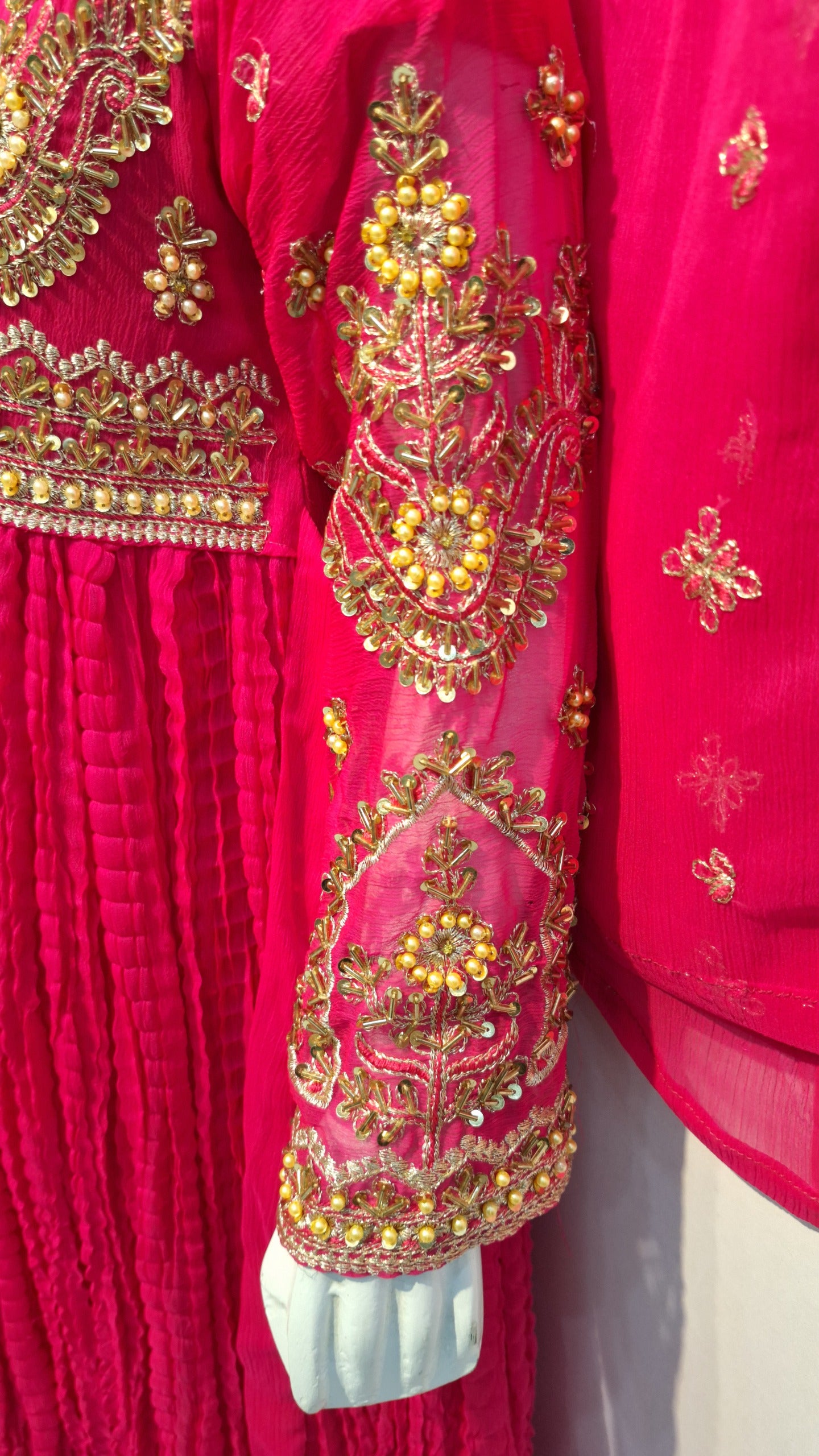 Crush Frock 3 Piece Dress with Silk Trouser & Chiffon Dupatta